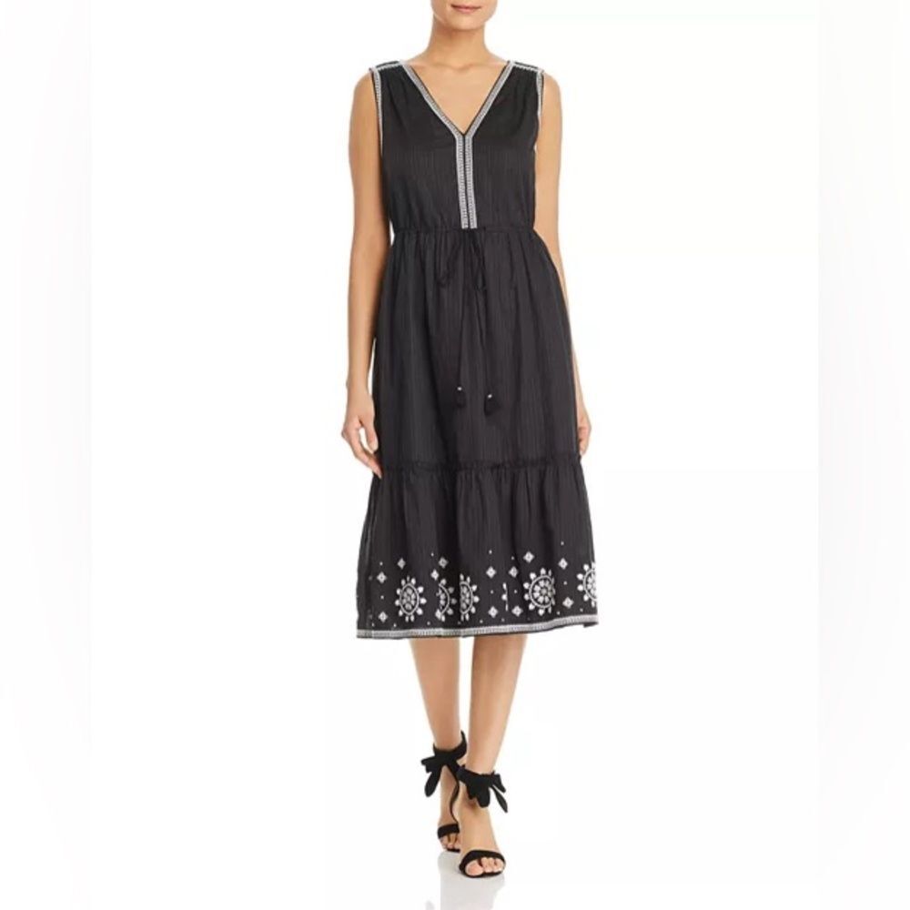 Kate Spade New York Mosaic Embroidered Tassel Drawstring Flounced Midi Dress M